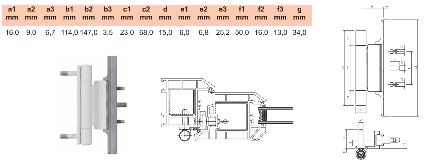 SFS INTEC -  Cerniera DYNAMIC 3D regolabile per cava euro - col. BIANCO RAL 9016 - portata (kg) 35 - reg. alt. +/-4 - reg. pro. +/-1 - reg. lat. +/-2