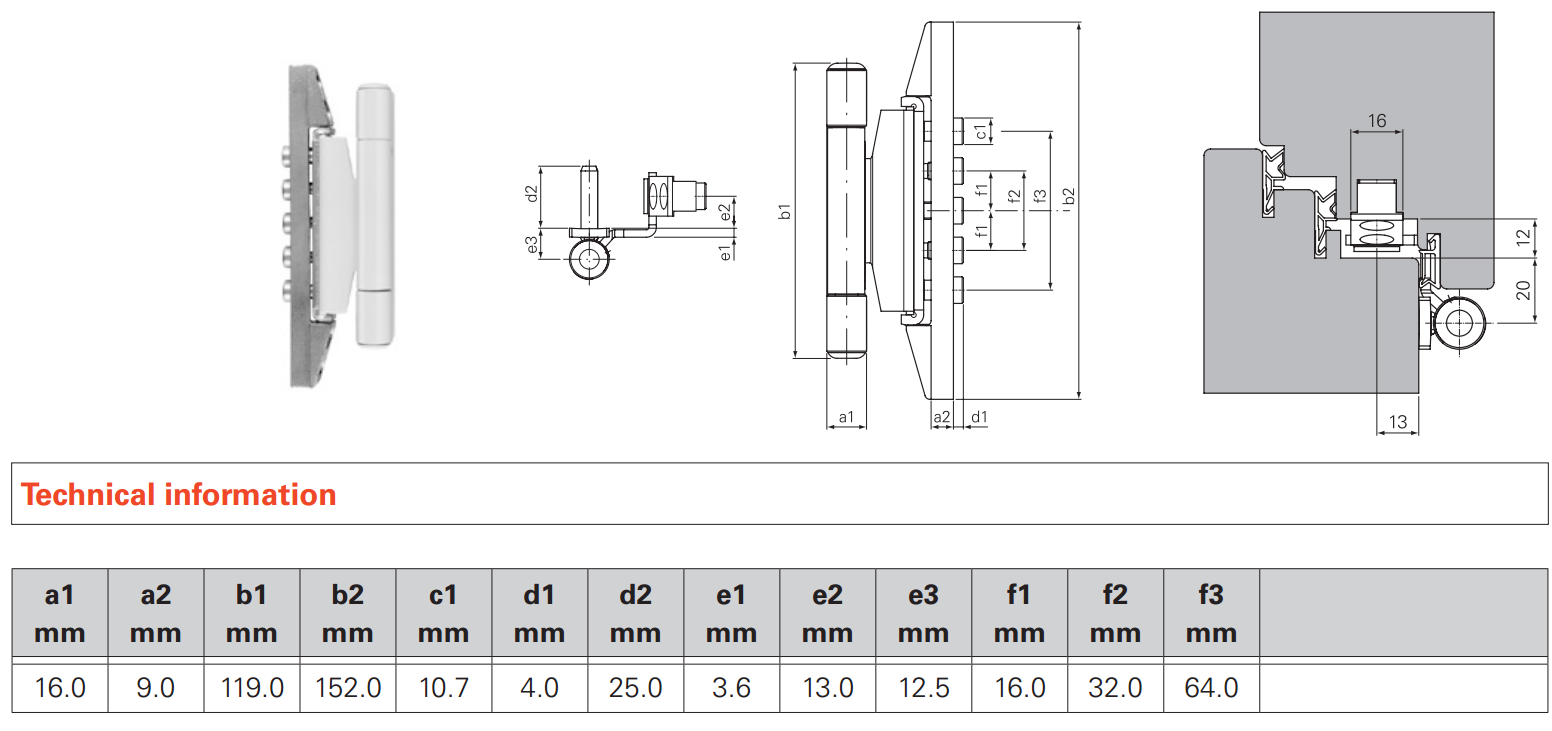 SFS INTEC -  Cerniera DYNAMIC 3DN regolabile per cava euro - col. BIANCO - ø - diametro 16 - portata (kg) 140 - reg. alt. -2/+6 - reg. pro. +/-2 - reg. lat. +/-2