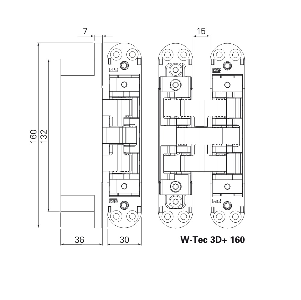 SFS INTEC -  Cerniera W-TEC 3D regolabile ad incasso - col. BIANCO - portata (kg) 160