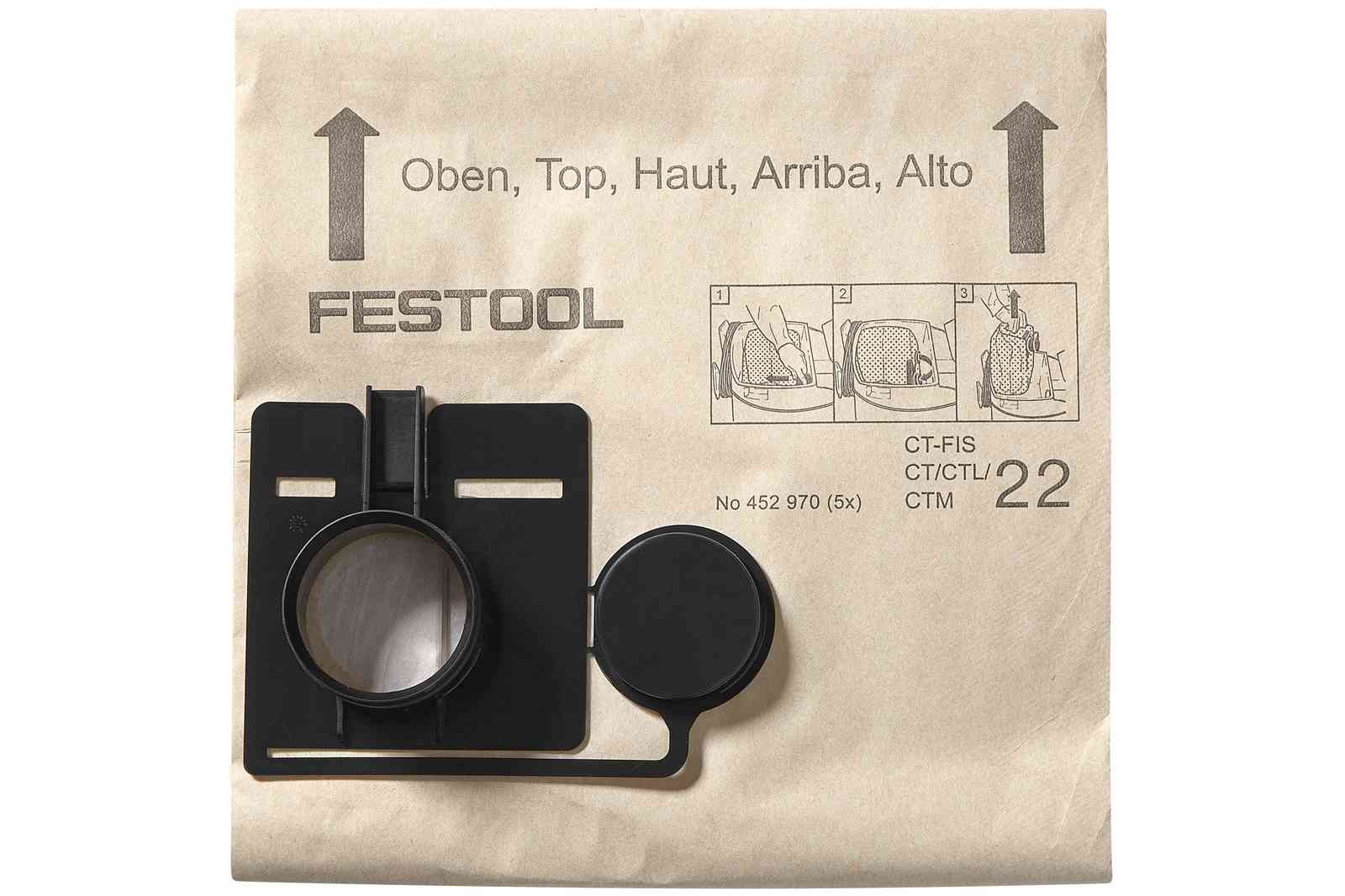 FESTOOL -  Sacchetto carta filtro - note E PER UNO SMALTIMENTO SENZA POLVERE DELLE SOSTANZE ASPIRATE - info FIS - CT 22/5