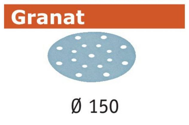 FESTOOL -  Abrasivo GRANAT disco carta uso automatico per levigatura vernici e resine - dimensioni Ø 150 - grana 180 - formato 16 FORI + 1