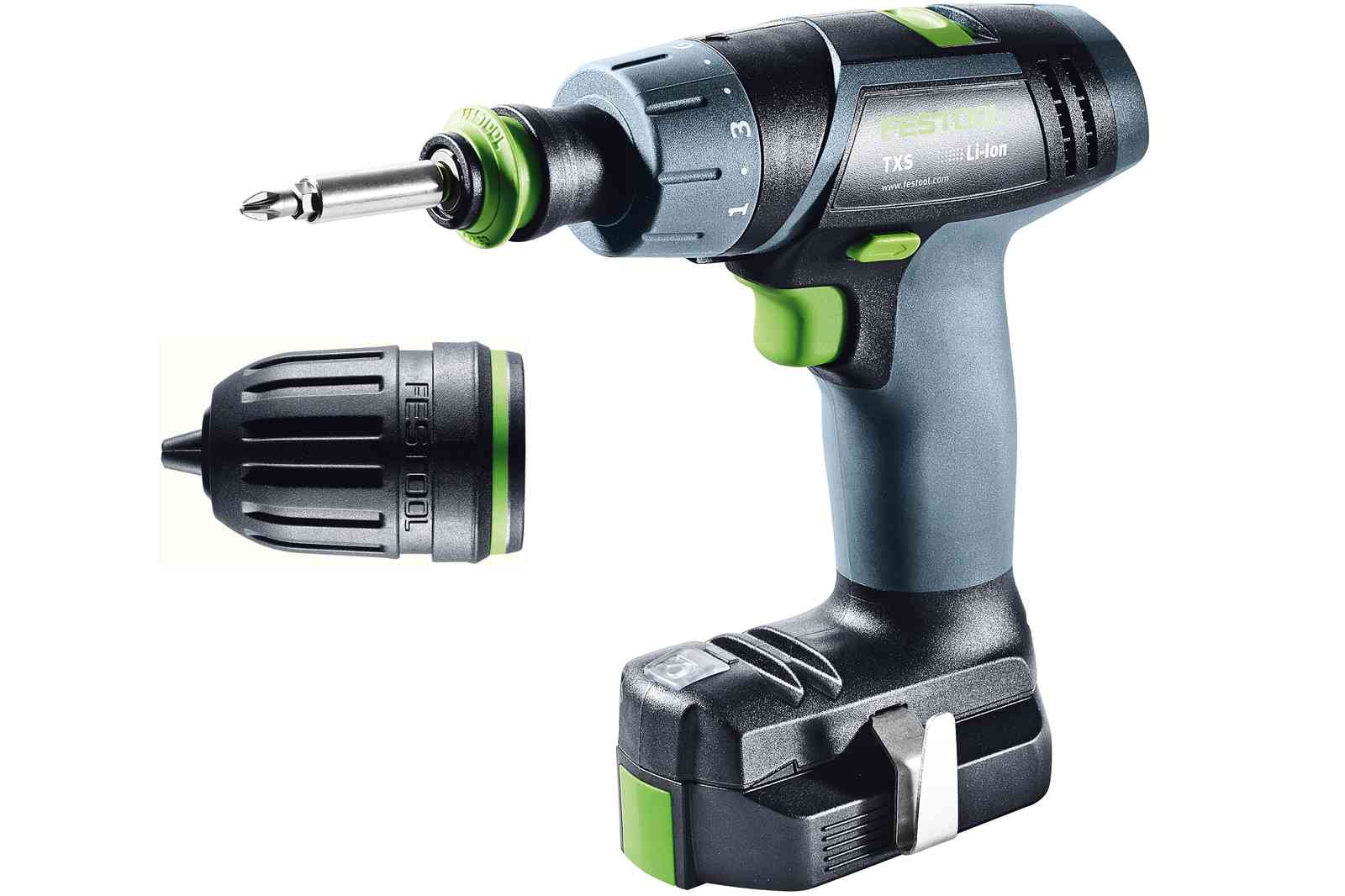 FESTOOL -  Trapano TRAPANO TXS avvitatore con mandrino autoserrante senza percussione - pot. (w) / coppia (nm) 10,8 V/2,60 AH