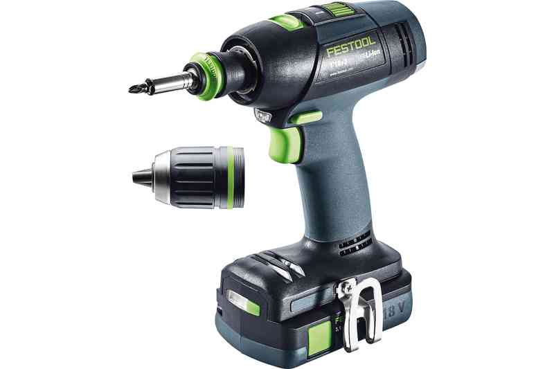 FESTOOL -  Trapano TRAPANO T avvitatore con mandrino autoserrante senza percussione a batteria - pot. (w) / coppia (nm) 18V/3,1 AH - COPPIA LEGNO 35 - ACCIAIO 50