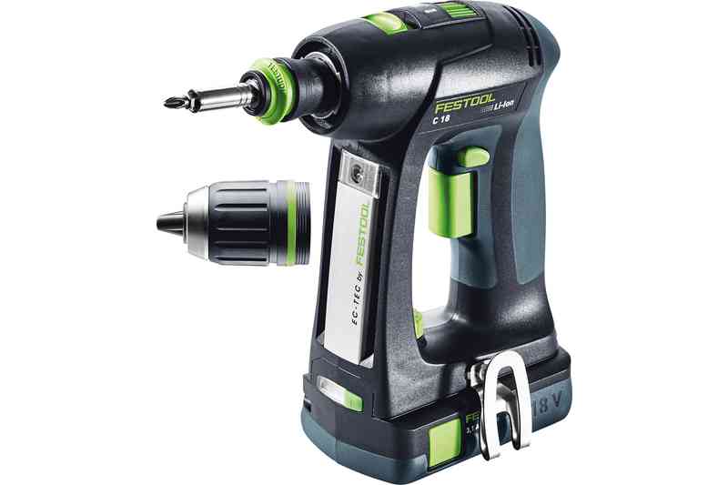 FESTOOL -  Trapano TRAPANO C avvitatore con mandrino autoserrante senza percussione a batteria - pot. (w) / coppia (nm) 18V/3,1 AH - COPPIA LEGNO 27 - ACCIAIO 45