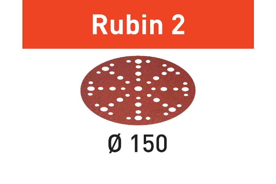 FESTOOL -  Abrasivo RUBIN 2 disco carta uso automatico per levigatura legno - metallo - resine - dimensioni Ø 150 - grana 60 - formato 16 FORI + 1 - note RUBIN MJ