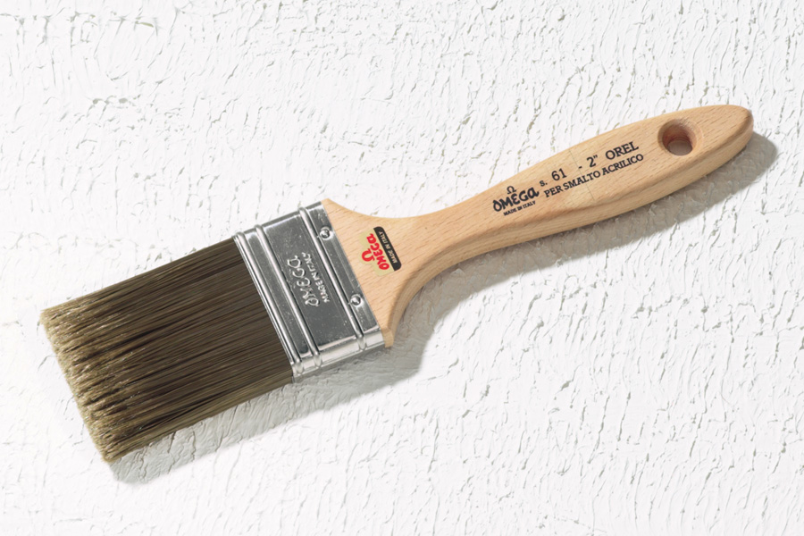 Pennello SERIE 61 con manico in legno per smalti acrilici - mat. FIBRA 100% OREL - col. MARRONE DORATO - note N.2 - dimensioni 63