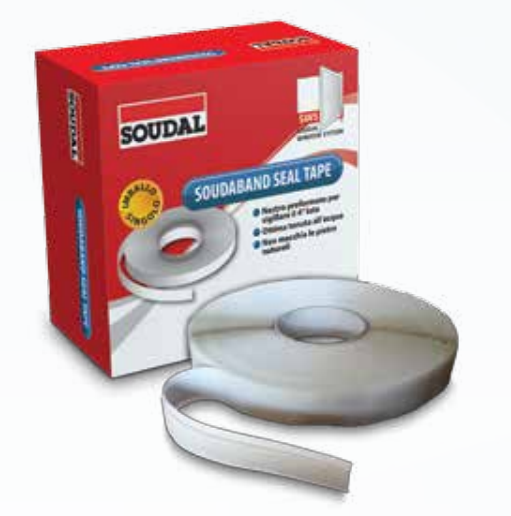 SOUDAL -  Nastro SOUDABAND SEALTAPE butilico tenuta termica acustica acqua aria - col. GRIGIO - lung. 12000 - spess. 2 - info PER LATO INFERIORE SOTTO SOGLIA - note PER 4° LATO