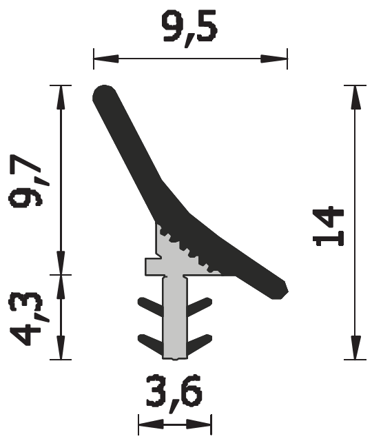 ROVERPLASTIK -  Guarnizione SERIE K per porte interne scorrevoli coestrusa con schiena rigida - mat. ESP - col. BIANCO - note A170