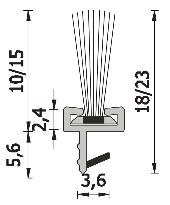 ROVERPLASTIK -  Spazzolino BARRE per porte scorrevoli - col. BIANCO - a: aria 10 - note A219 - lunghezza 10 X 215