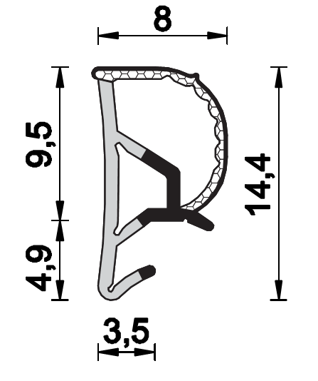 ROVERPLASTIK -  Guarnizione SERIE STP10 per finestre coestrusa espansa all'acqua - mat. TPE ESPANSO MODIFICATO - col. MARRONE - a: aria 6 - b: battuta 10 - note A252 STP