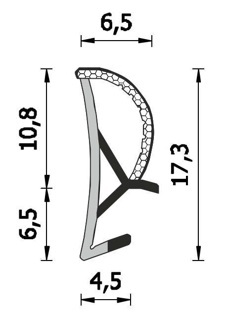 ROVERPLASTIK -  Guarnizione SERIE STP10 per finestre coestrusa espansa all'acqua - mat. TPE ESPANSO MODIFICATO - col. GRIGIO - a: aria 4 - b: battuta 11 - note A254 STP