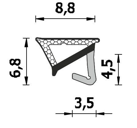 ROVERPLASTIK -  Guarnizione SERIE STP10 per finestre coestrusa espansa all'acqua - mat. TPE ESPANSO MODIFICATO - col. BEIGE - a: aria 6 - b: battuta 0 - note A257 STP