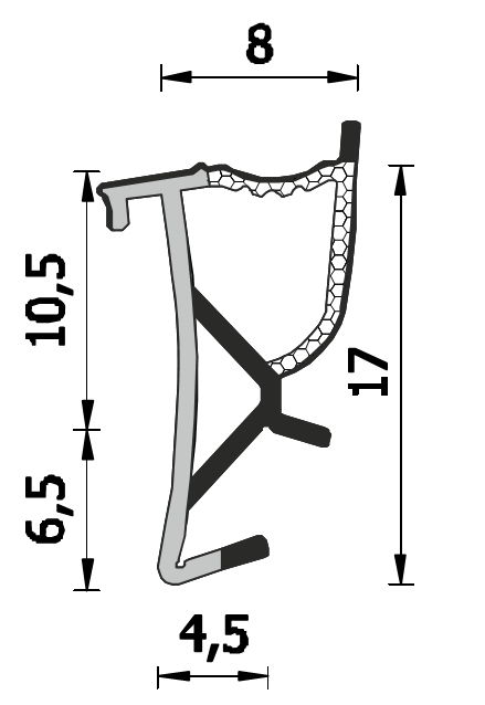 ROVERPLASTIK -  Guarnizione SERIE STP10 per finestre coestrusa espansa all'acqua - mat. TPE ESPANSO MODIFICATO - col. MARRONE - a: aria 5,5 - b: battuta 10 - note A258 STP