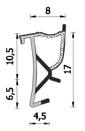 ROVERPLASTIK -  Guarnizione SERIE STP10 per finestre coestrusa espansa all'acqua - mat. TPE ESPANSO MODIFICATO - col. BEIGE - a: aria 5,5 - b: battuta 10 - note A258 STP