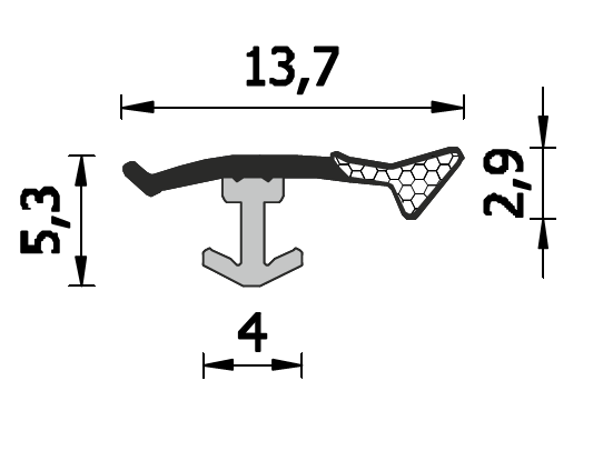 ROVERPLASTIK -  Guarnizione SERIE STP10 per finestre coestrusa espansa all'acqua - mat. TPE ESPANSO MODIFICATO - col. BEIGE - a: aria 1 - b: battuta 5 - 5,3 - note A259 STP