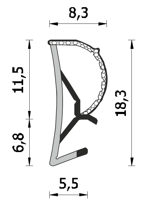 ROVERPLASTIK -  Guarnizione SERIE STP10 per finestre coestrusa espansa all'acqua - mat. TPE ESPANSO MODIFICATO - col. BIANCO - a: aria 5 - b: battuta 12 - note A265 STP