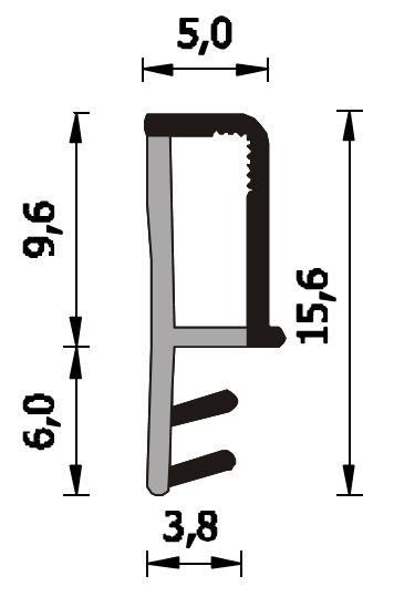 ROVERPLASTIK -  Guarnizione SERIE K per porte interne battenti coestrusa con schiena rigida - mat. PVC PLASTIFICATO - col. BIANCO - note A293 K