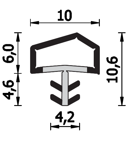 ROVERPLASTIK -  Guarnizione SERIE K per porte interne battenti con schiena morbida - mat. PVC PLASTIFICATO - col. BIANCO - a: aria 4 - b: battuta 10 - note A232 K