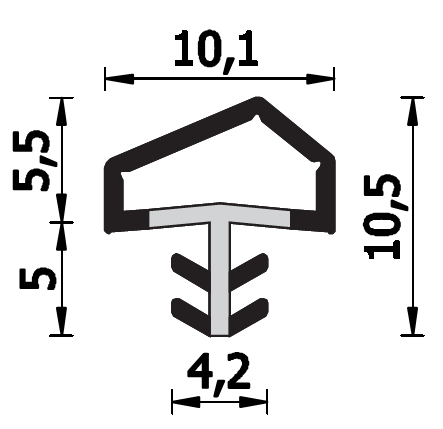 ROVERPLASTIK -  Guarnizione SERIE K per porte interne battenti coestrusa con schiena rigida - mat. PVC PLASTIFICATO - col. GRIGIO - a: aria 4 - b: battuta 10 - note A422 K