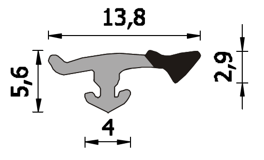 ROVERPLASTIK -  Guarnizione SERIE EPDM per serramenti coestrusa in epdm - mat. EPDM - col. BIANCO - a: aria 1 - b: battuta 5 - 5,3 - note A718 EPDM