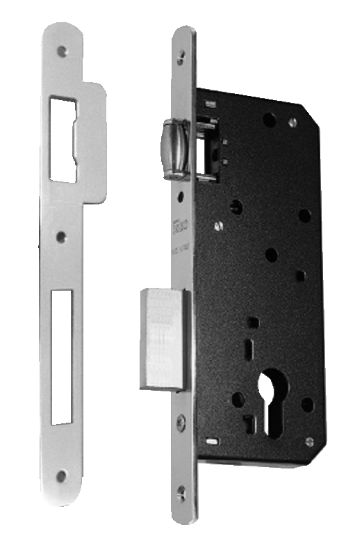 ISEO -  Serratura 291 INFILARE patent bordo tondo con scrocco a rullo e catenaccio foro yale per cilindro - col. NIKELATO - entrata 50 - frontale 238 X 22 - interasse 85