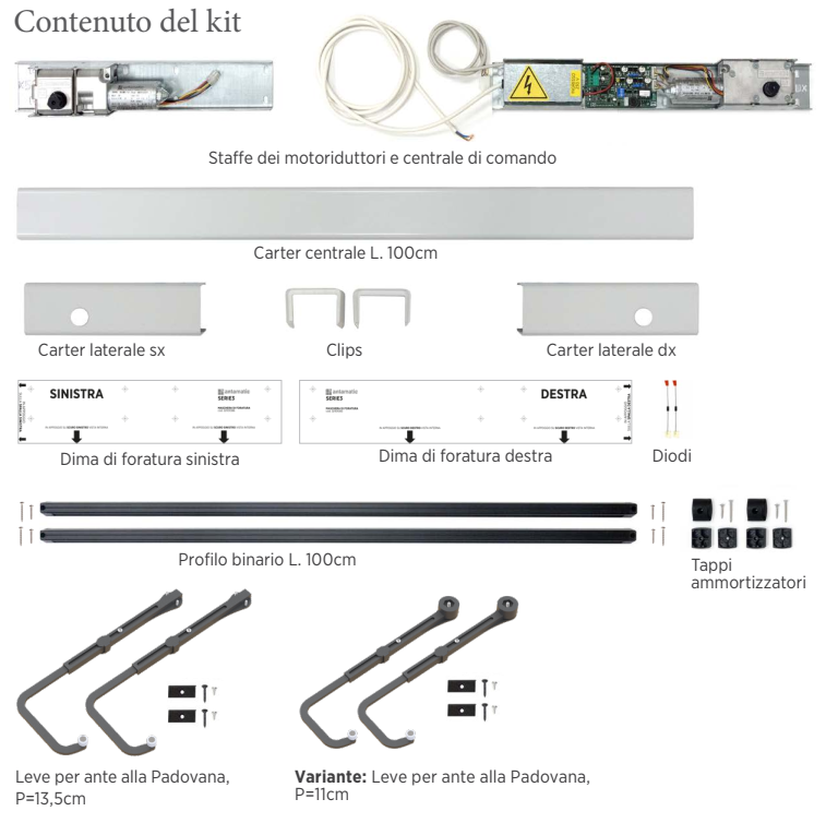 ANTAMATIC SIR - Kit Motore SERIE 3.0 radiocontrollato per anta alla padovana o trevigiana kit per scuro anta doppia - peso max kg 40 - per anta A RIDOSSO