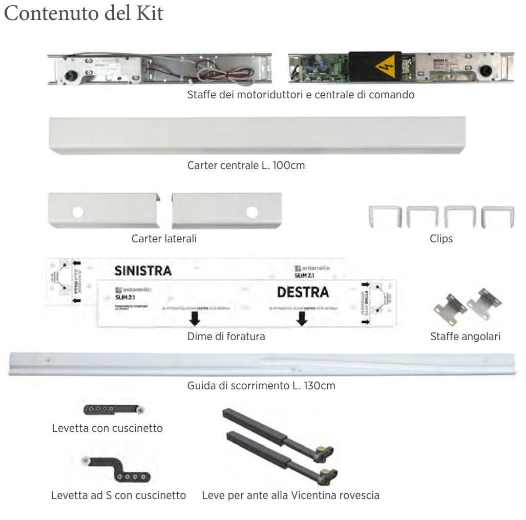 ANTAMATIC SIR - Kit Motore SLIM 2.1 cablato per anta alla padovana o trevigiana kit per scuro anta doppia - luce min - max 800 - 1500 - profondita' min 110 - peso max kg 30 - per anta DOPPIA