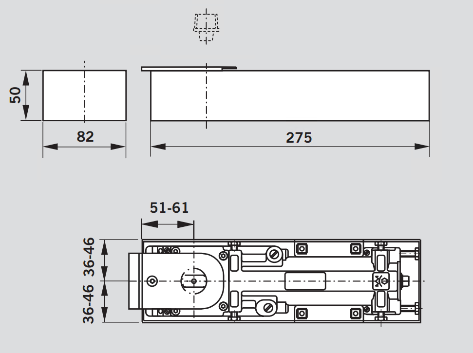 DORMA -  Chiudiporta BTS 75V a pavimento con fermo - col. ARGENTO - angolo max. ° 175 - l. max. anta 1100 - forza en 1 - 4 - mano - din DX - SX - peso anta 120 - ACCESSORI NON COMPRESI