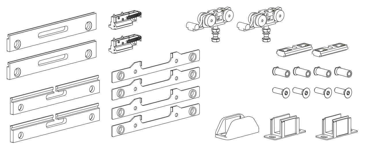 TERNO -  Kit VETRO24 accessori sistema scorrevole per porte a vista - mat. ALLUMINIO - col. ARGENTO ANODIZZATO - note PER PORTE IN VETRO MAX 80 KG