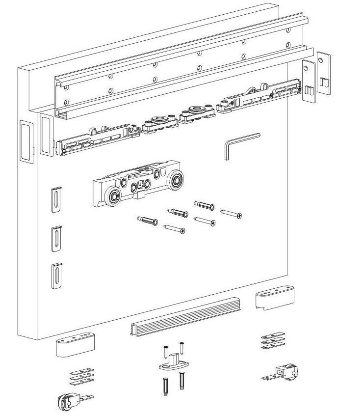 TERNO -  Kit MAGIC 1 anta 80 kg accessori sistema scorrevole per porte - mat. ALLUMINIO - col. ARGENTO ANODIZZATO - note MAGIC 2 - KG 80 - dimensioni 900 - 1100