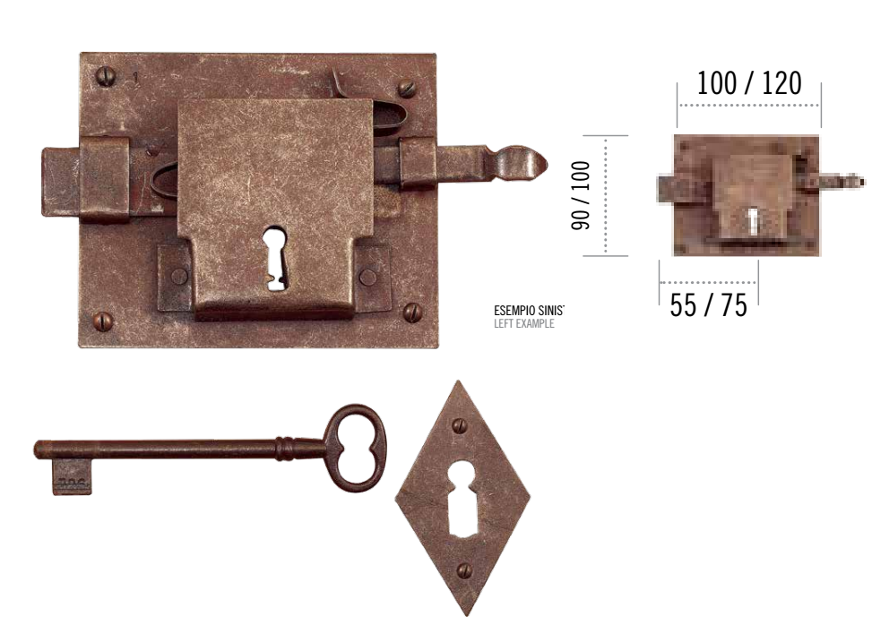 Serratura FORGIATO da applicare con catenaccio - col. RUGGINE - entrata 65