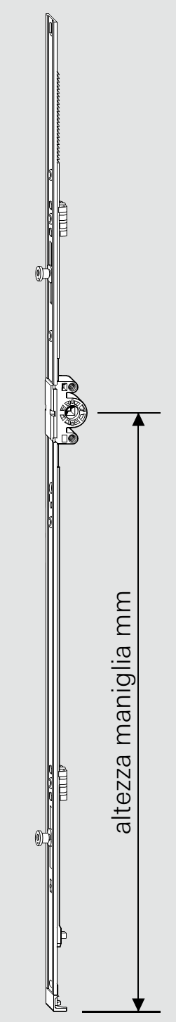 ROTO FRANK -  Cremonese NT/NX - STANDARD anta ribalta altezza maniglia fissa con piedino senza dss per ribalta - gr / dim. 690 - entrata 15 - alt. man. 263 - lbb/hbb 601 - 800