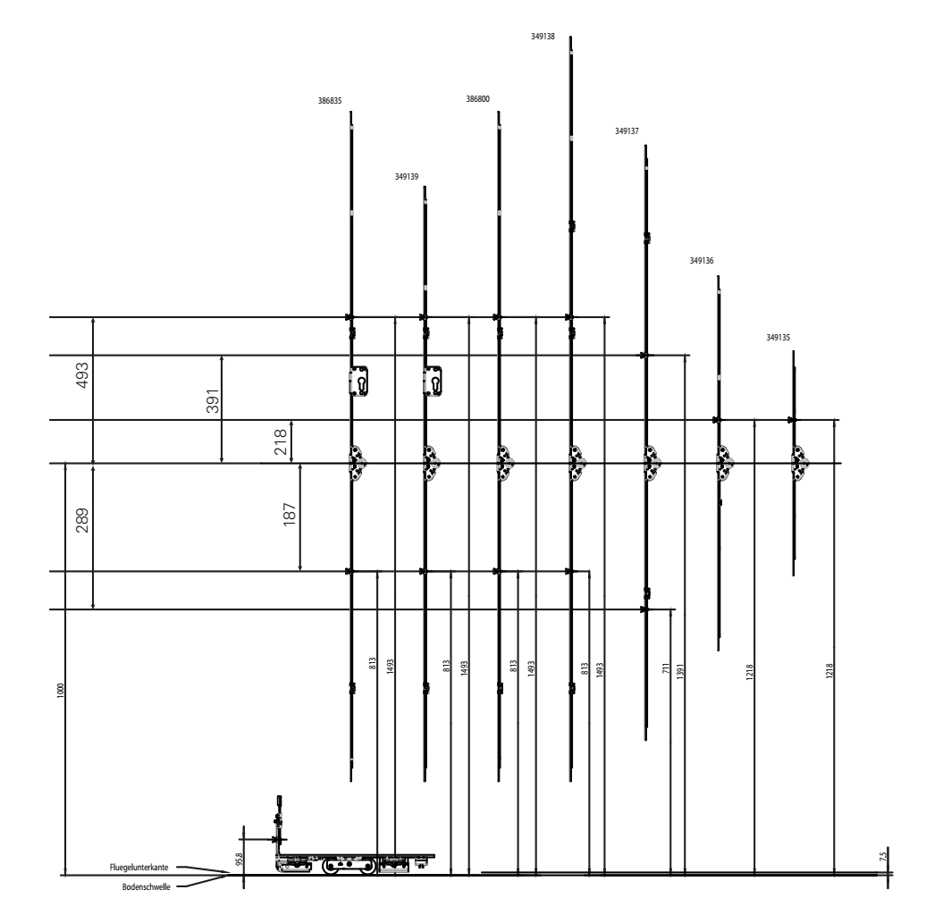 ROTO FRANK -  Cremonese PATIO LIFE per alzante scorrevole altezza maniglia fissa senza foro cilindro e nottolini - gr / dim. PAT LIFE CREM K.1990/1000 2V E30 - entrata 30 - alt. man. 1000 - lbb/hbb 2071 - 2270