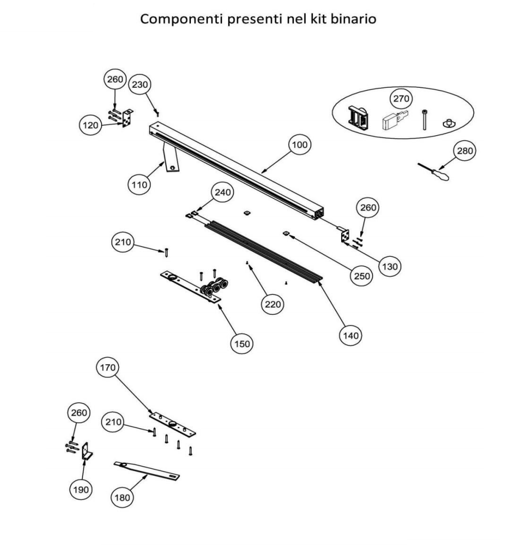 CELEGON - Kit Binario per porte rototraslanti - col. ARGENTO - lb 740