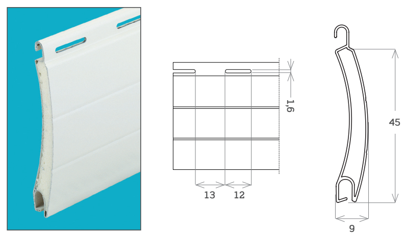 MV LINE -  Avvolgibile I05 INTER NOVA alluminio coibentato bassa densita - solo telo - mat. ALLUMINIO - col. I05 BASE - h 45 - l 9 - kg per mq 2,90