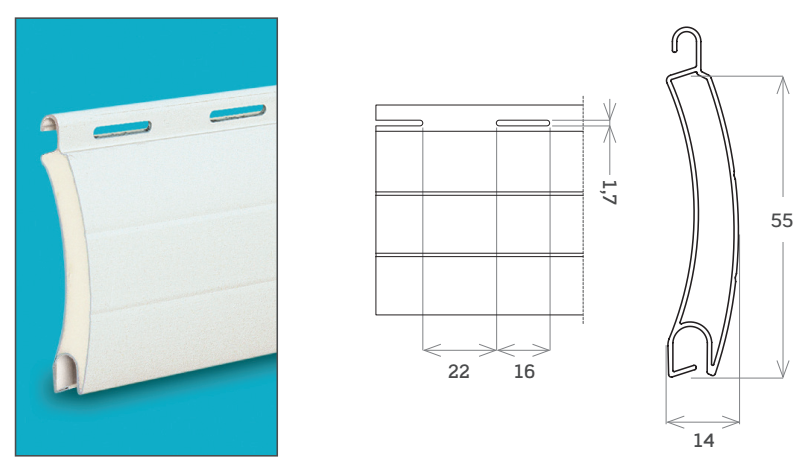 MV LINE -  Avvolgibile M03 MAXI NOVA alluminio coibentato bassa densita - solo telo - mat. ALLUMINIO - col. M03 BASE - h 55 - l 14 - kg per mq 3,70