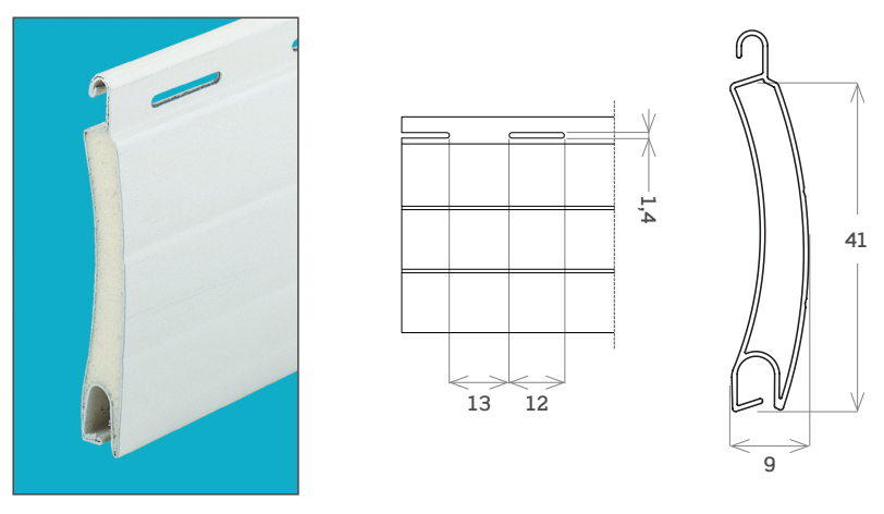 MV LINE -  Avvolgibile P08 PROFIL NOVA alluminio coibentato bassa densita - solo telo - mat. ALLUMINIO - col. P08 BASE - h 41 - l 9 - kg per mq 3,20