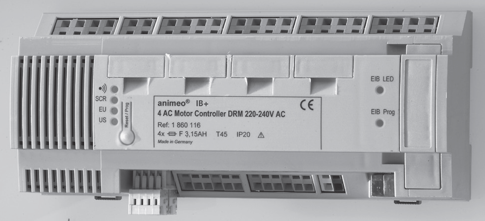 SOMFY -  Centralina ANIMEO BASE per gestione motori e attuatori - dimensioni MOTOR CONTROLLER 4 AC DRM - note COMANDO INDIVIDUALE E GENERALE PER 4 OPERATORI 230V - info PER MONTAGGIO IN GUIDA DIN