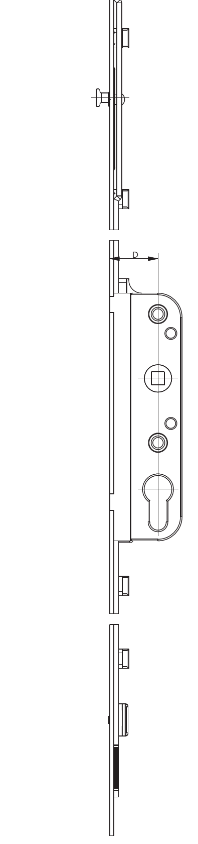 GU-ITALIA -  Cremonese GU-966 per complanare parallelo altezza maniglia fissa con foro cilindro - entrata 30 - alt. man. 980 - lbb/hbb 1621-1870