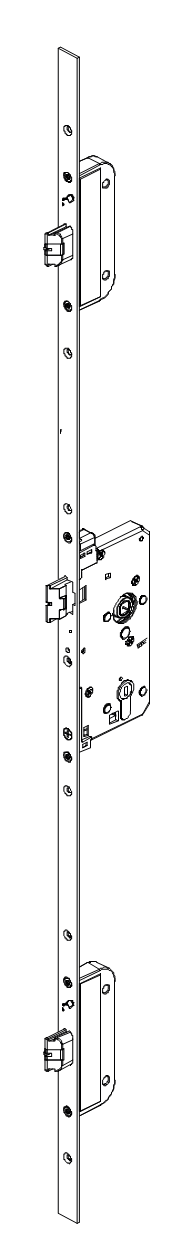 GU-ITALIA -  Serratura Multipunto SECURY AUTOMATIC automatica antipanico con scrocco e 2 catenacci - entrata 65 - 72 - h min - max 2116 - frontale 24 X 3 - interasse ARIA 4