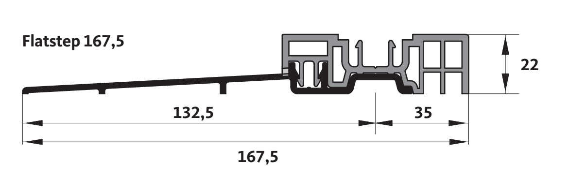GU-ITALIA -  Soglia FLATSTEP 167.5 per alzante scorrevole con taglio termico - mat. VETRORESINA - col. GRIGIO - note 167,5 X 24 - dimensioni 4000