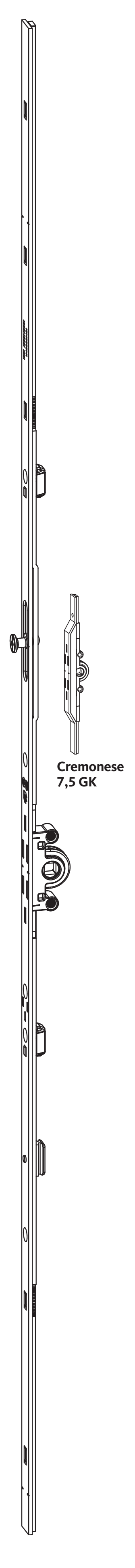GU-ITALIA -  Cremonese UNI-JET anta a bandiera altezza maniglia variabile prolungabile senza dss - gr / dim. 880 - entrata 7,5 - alt. man. 375 - 600 - lbb/hbb 751 - 1200