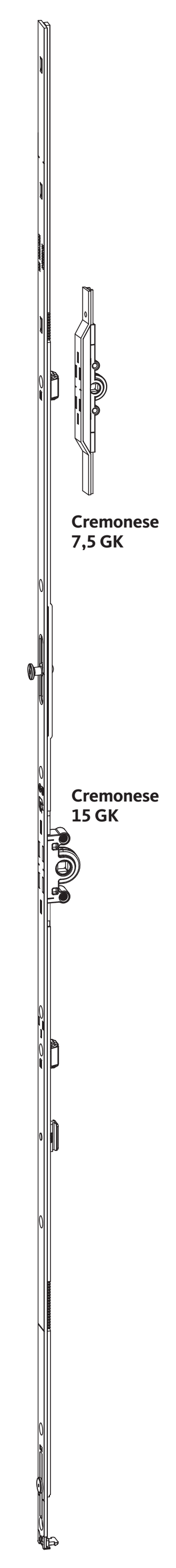 GU-ITALIA -  Cremonese UNI-JET anta ribalta altezza maniglia fissa con piedino senza dss per ribalta - gr / dim. 2190 - entrata 7,5 - alt. man. 980 - lbb/hbb 2101 - 2350