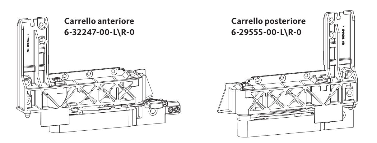 GU-ITALIA -  Carrello GU-966 confezione per scorrevole parallelo complanare - dimensioni DX - ANTERIORE - POSTARIORE - note GU966/200 - info MANIGLIONE DI APERTURA A DX CARRELLO DX -- MANIGLIONE DI APERTURA A SX CARRELLO SX