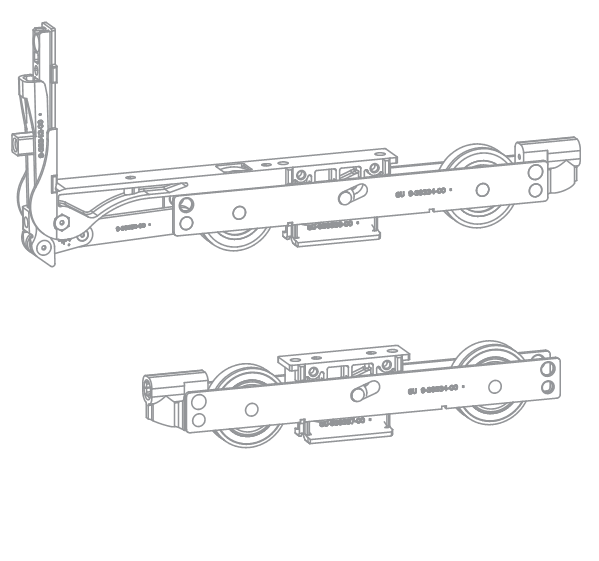 GU-ITALIA -  Carrello HS 934 - 937 per alzante scorrevole confezione kit base - col. ARGENTO - note FINO 300 KG - info GU 934/954 H/HF