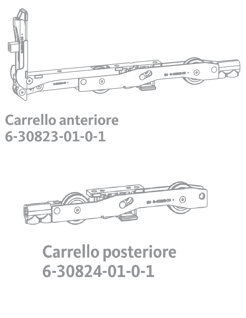 GU-ITALIA -  Carrello HS 934 - 937 per alzante scorrevole confezione kit base - col. ARGENTO - note FINO 150 KG - info GU - 934/937 H/HF