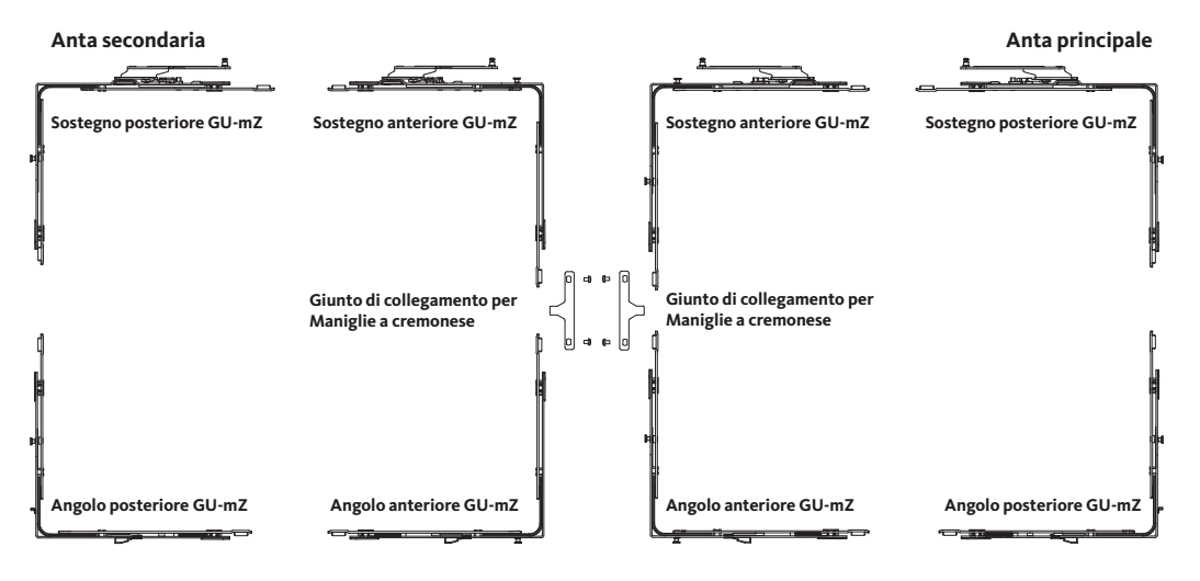 GU-ITALIA -  Movimento GU-966 angolare confezione sostegno scorrevoli in parallelo - col. ARGENTO - interasse 13 - frontale 309 X 264 - mano SX