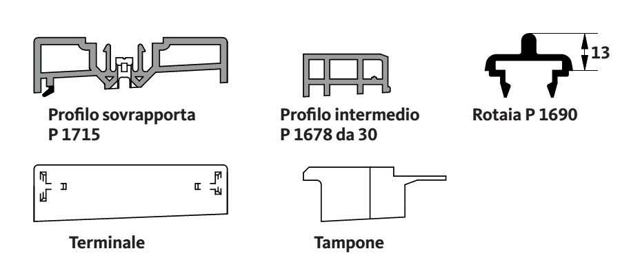 GU-ITALIA -  Profilo HS 934 - 937 confezione profilo sovrapporta con accessori - col. ARGENTO - lunghezza 3300