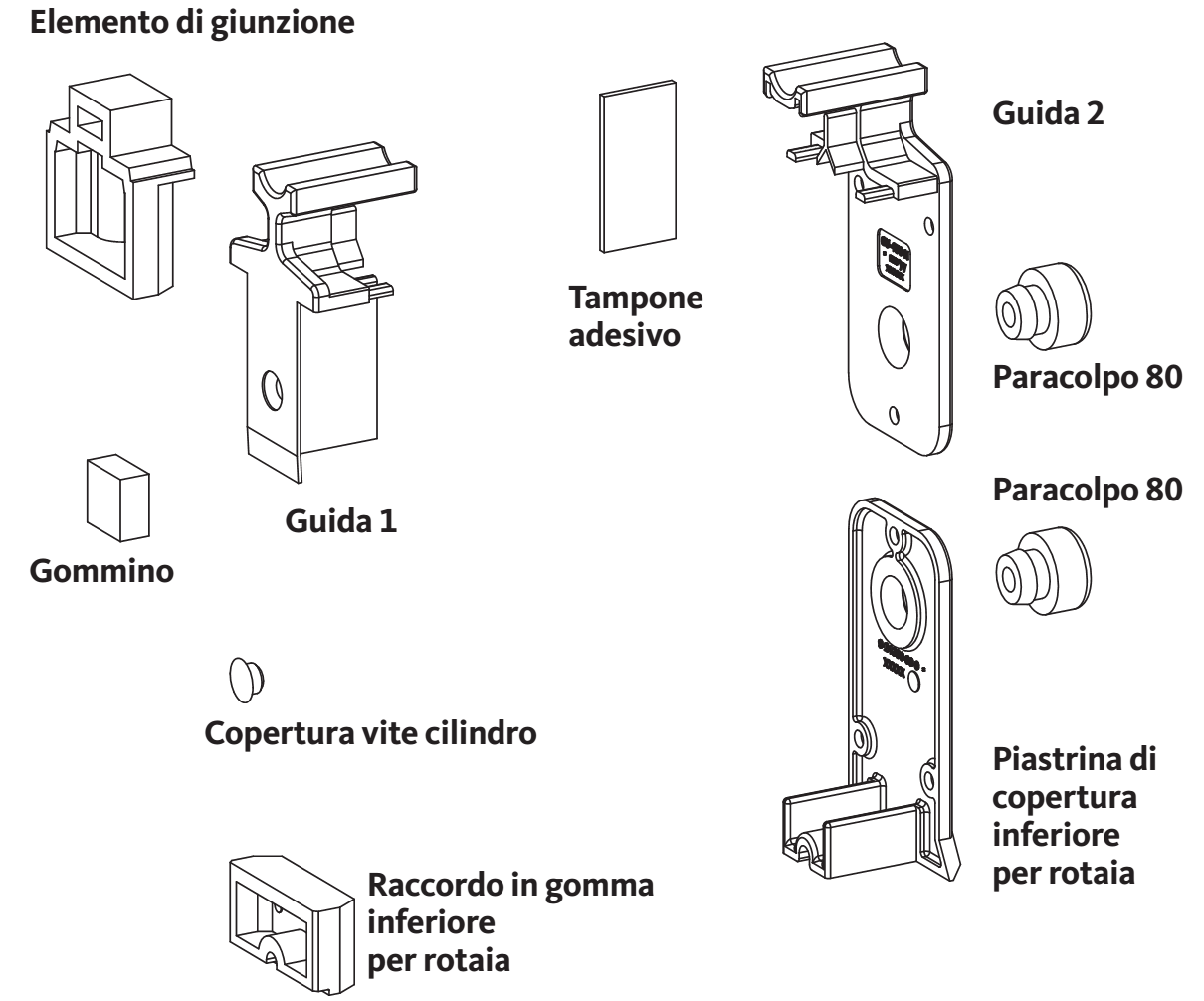 GU-ITALIA -  Tappo HS 934 - 937 confezione accessori guida per alzante scorrevole - col. ARGENTO - note PER ROTAIA DA 15 - info P 1850