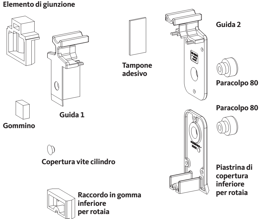 GU-ITALIA -  Tappo HS 934 - 937 confezione accessori guida per alzante scorrevole - col. ARGENTO - note PER ROTAIA 5 MM - SCHEMA A - info P 1850